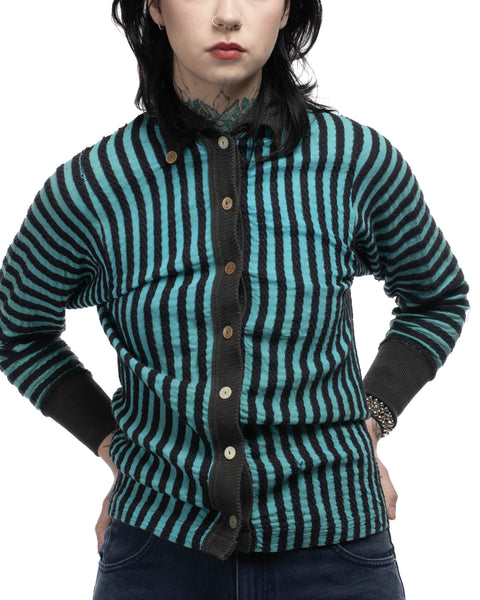 60's Striped Oxford Collar Shirt - Small