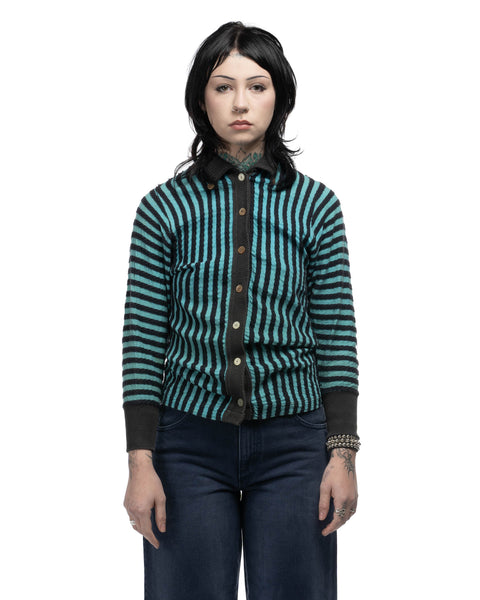 60's Striped Oxford Collar Shirt - Small