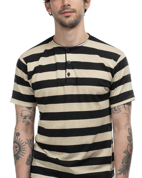 70's Campus Striped Henley Tee - Medium