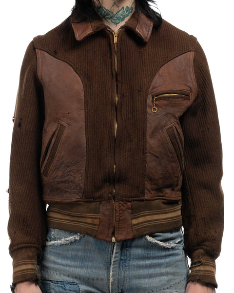 40's Leather Paneled Wool Jacket - Small