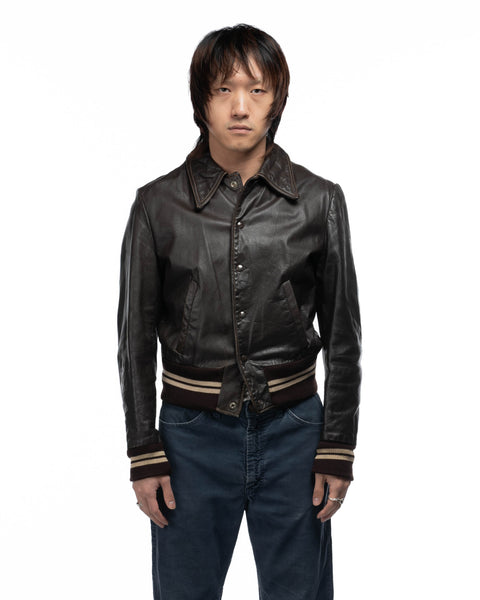 70's Leather Varsity Jacket - Medium