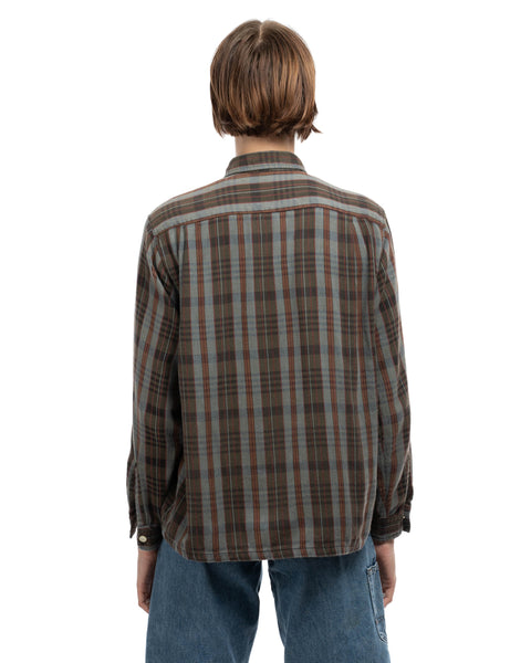 60's Cotton Plaid Loop Collar Shirt - Medium