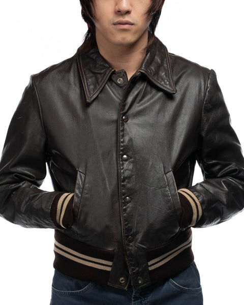 70's Leather Varsity Jacket - Medium