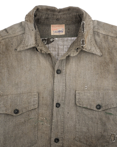 40'S Repaired Salt & Pepper Work Shirt - Large