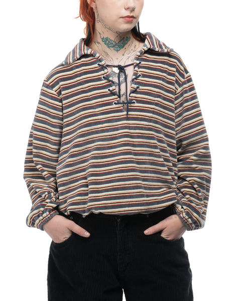 70's Lace Up Velvet Shirt - Medium