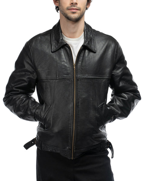 80's Half Belt Leather Jacket - XL