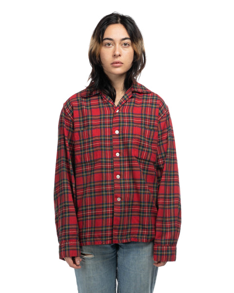 60's Plaid Loop Collar Shirt - Medium