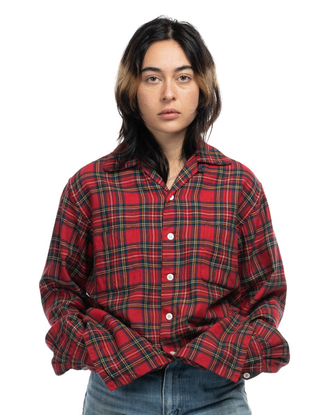 60's Plaid Loop Collar Shirt - Medium