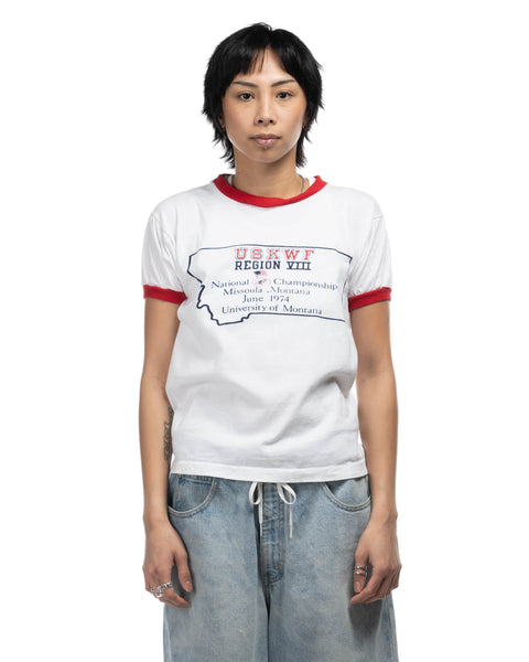 70's Martial Arts Champion Blue Bar Ringer Tee - Small