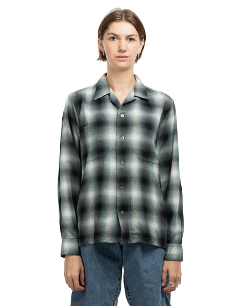 60's Shadow Plaid Loop Collar Shirt - Medium