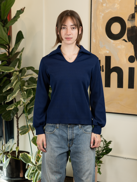1970s Collared Rib Knit Top