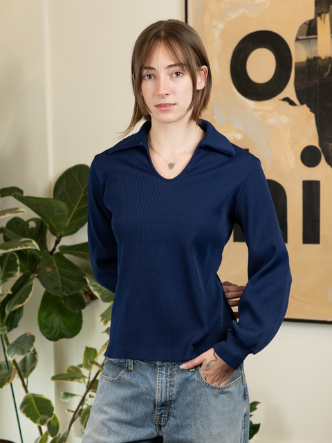 1970s Collared Rib Knit Top