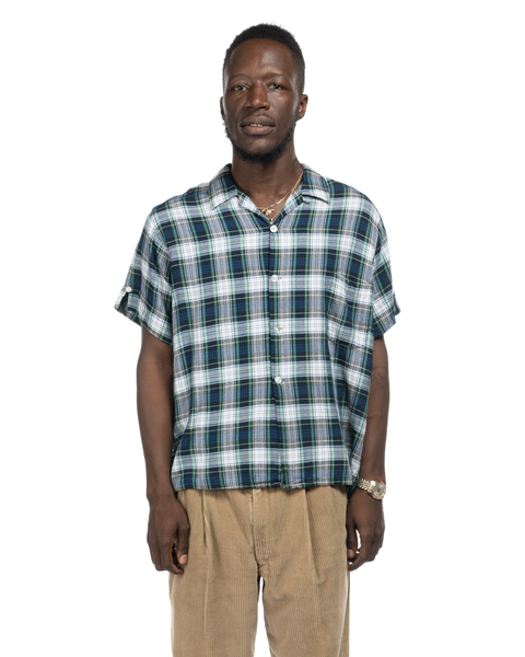 1950s Plaid Rayon Button-Up Shirt