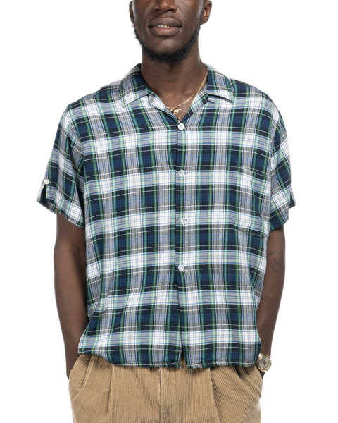1950s Plaid Rayon Button-Up Shirt