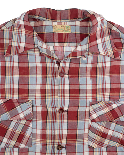 50's Plaid Loop Collar Shirt - Medium