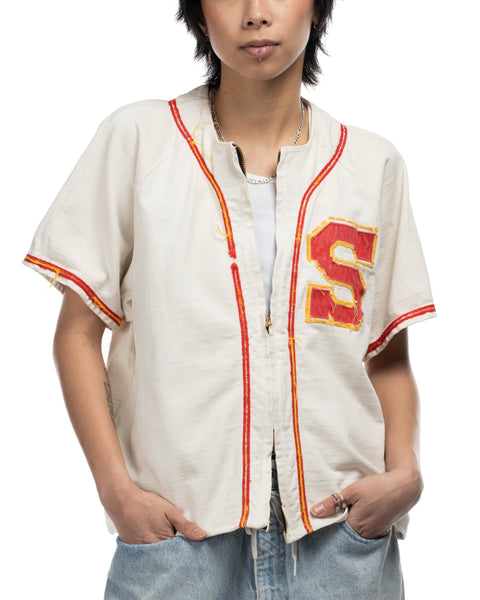 50's Zippered & Cropped Baseball Jersey - Small