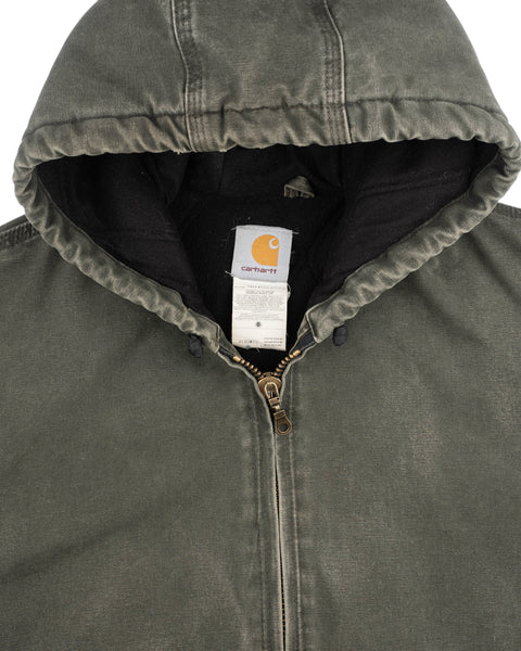 90's Fleece Lined Carhartt Hooded Jacket - XL