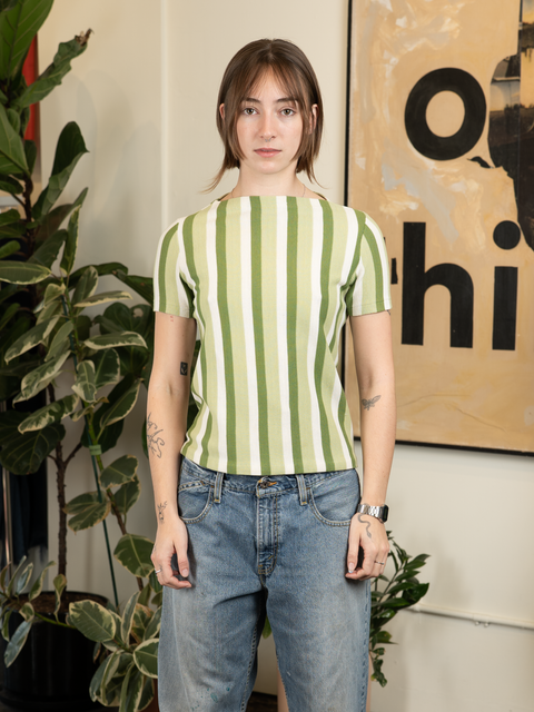 1970s Striped White Stag Knit Top