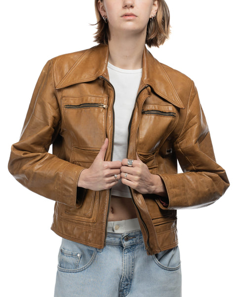 70's Glam Leather Jacket - Medium