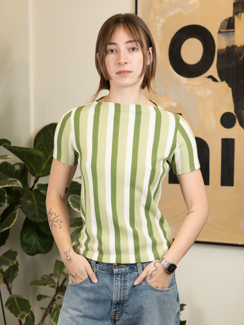 1970s Striped White Stag Knit Top