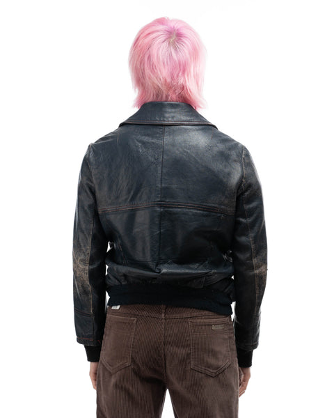 70’s Leather Bomber Jacket - Medium