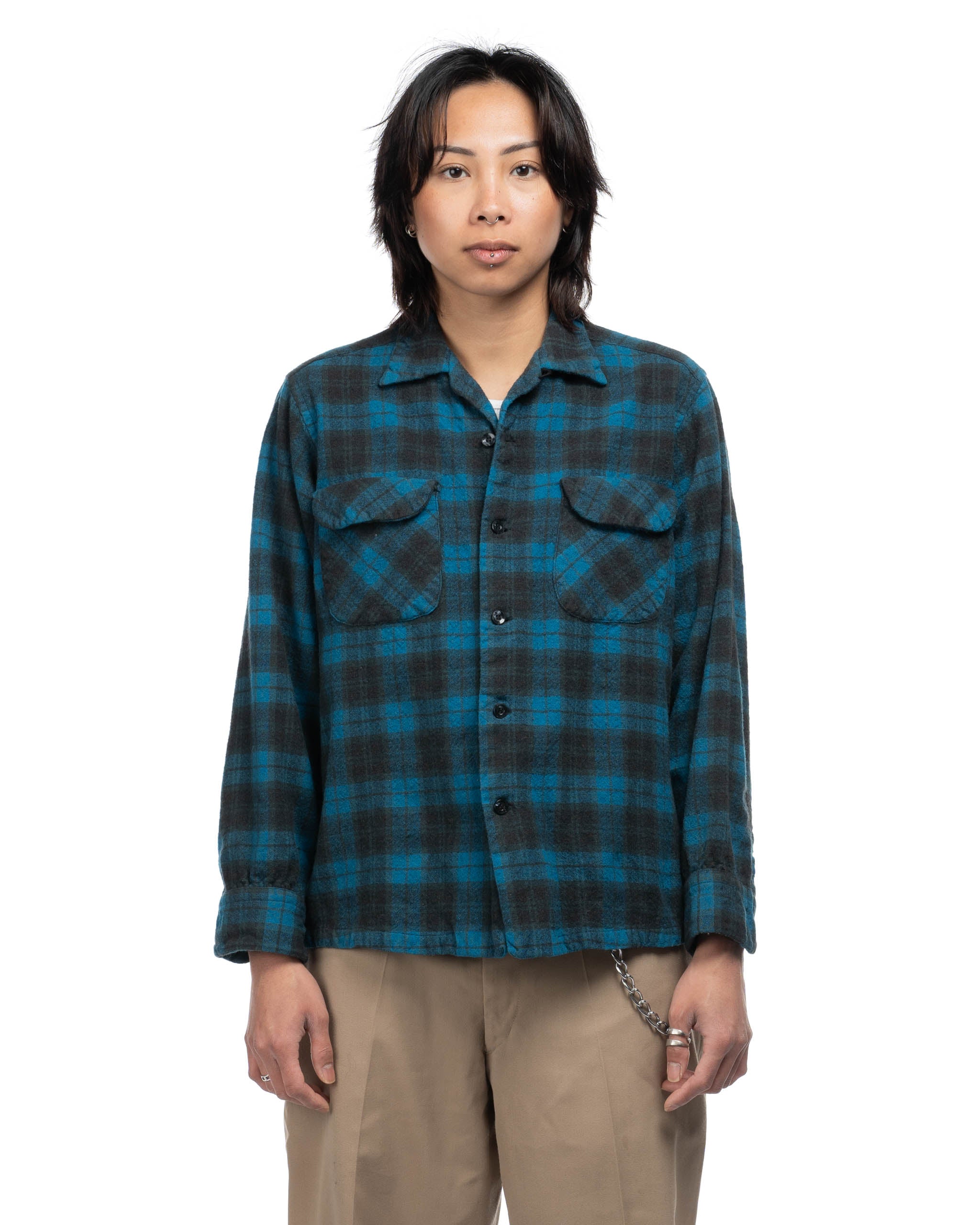 Pendleton [PENDLETON] Vintage Ombre Check Open Collar Wool Shirt