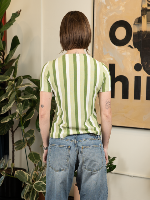 1970s Striped White Stag Knit Top