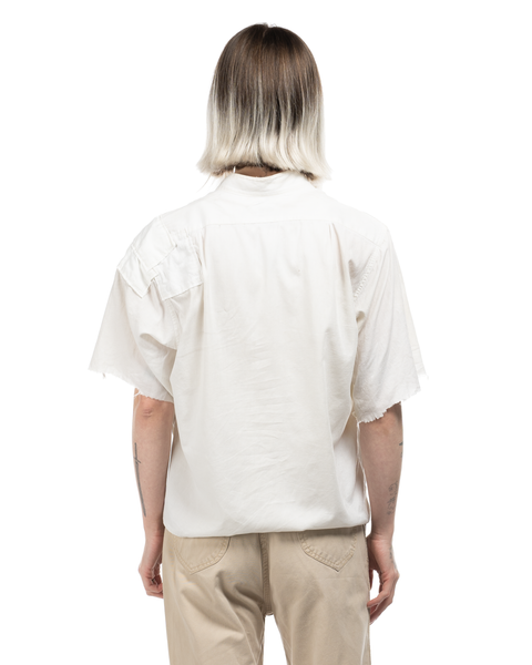 1940s Banded-Collar Thrashed & Patched Shirt