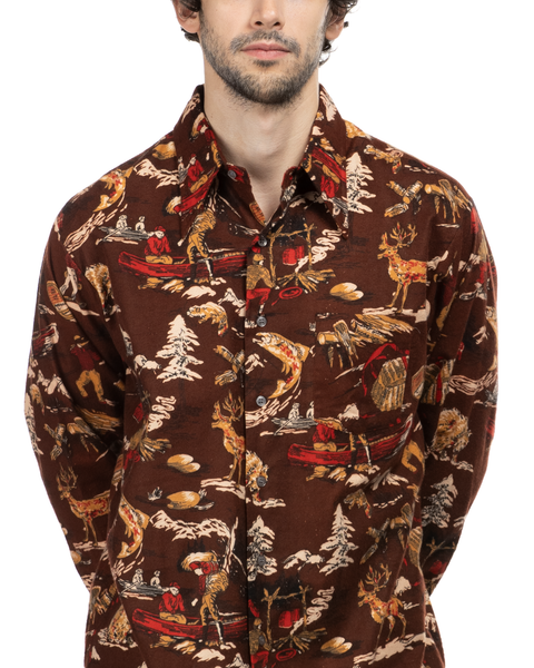 1970s Outdoorsman Print Cotton Flannel