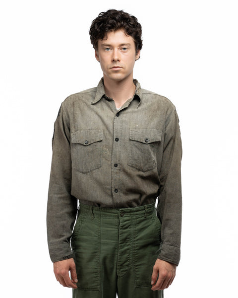 40'S Repaired Salt & Pepper Work Shirt - Large