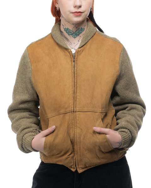 1950s Paneled Wool & Leather Jacket