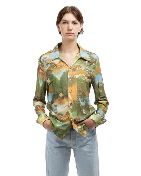 70's Printed Button-Up - Large