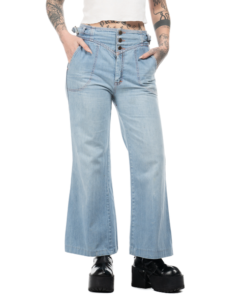 1980s Side-Cinch Flared Denim