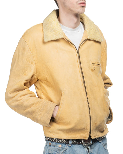 60's Deerskin Sherpa Lined Leather Jacket - Large