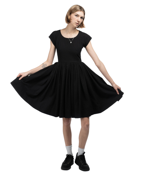 60's Black Bouncy Dress - Medium