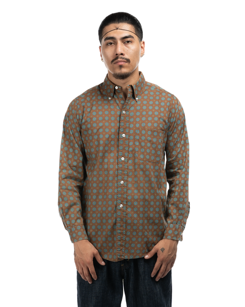1960s Pattern Print Oxford Collar Shirt