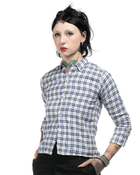 1950s Plaid Oxford Loop-Collar Shirt