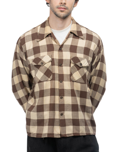 50's Plaid Loop Collar Cotton Flannel - Large