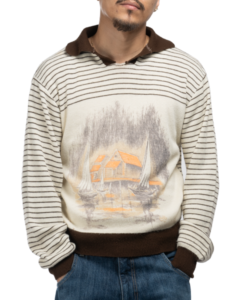 70's Printed Knit Pull-Over - Large