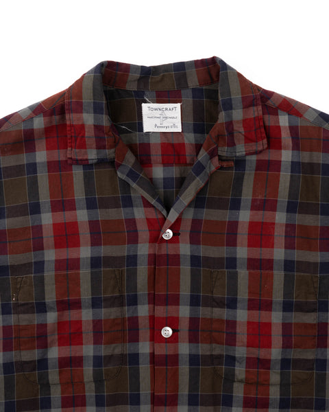 60's Towncraft Plaid Button-Up Shirt - Medium