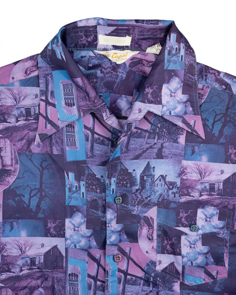 70’s Polyester Printed Button-Up Shirt - Large
