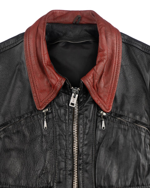 70's Contrast Collar Leather Jacket - Medium