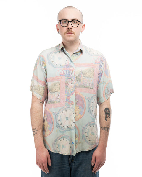80’s Clock Patterned Button-Up - Large