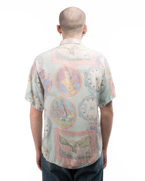 80’s Clock Patterned Button-Up - Large