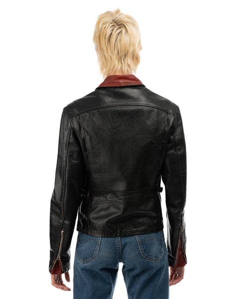 70's Contrast Collar Leather Jacket - Medium