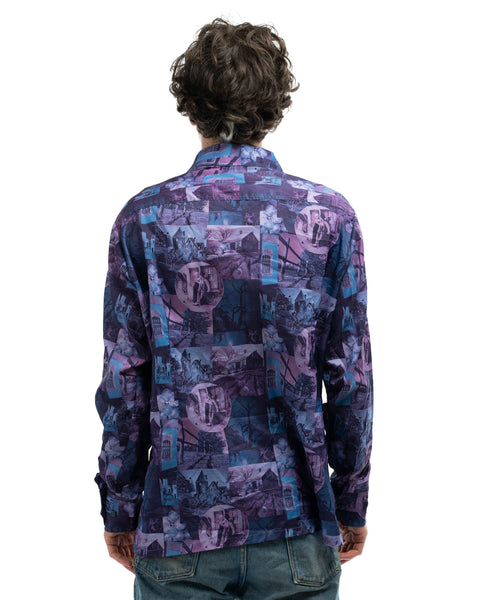70’s Polyester Printed Button-Up Shirt - Large