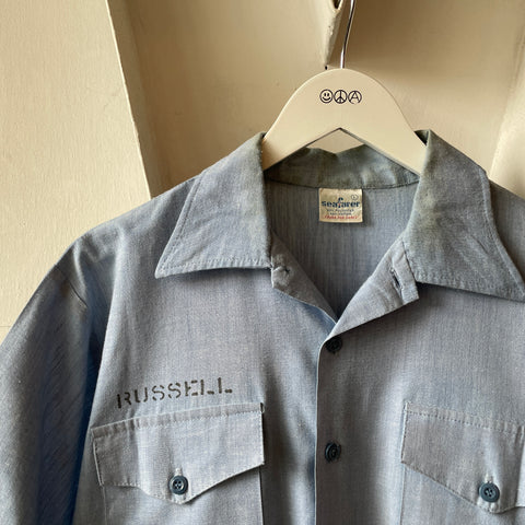 Short Sleeve Stamped Chambray - Large