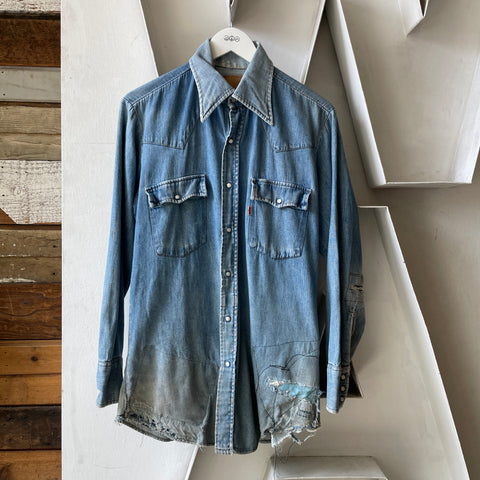 70’s Levi’s Thrashed & Repaired Denim Western Shirt - Medium