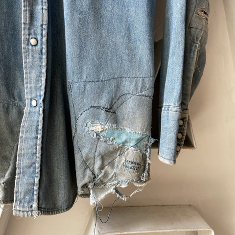 70’s Levi’s Thrashed & Repaired Denim Western Shirt - Medium