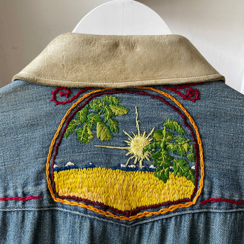 60’s Embroidered Denim Pearl Snap Western Shirt - XL